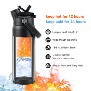 Custom Camping & Hiking Hydration Flask Double Wall Vacuum Wide Mouth Insulated Stainless Steel Sports Water Bottle With <b>Straw</b> - Product Image 6