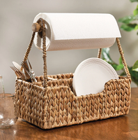 Panier de rangement en jacinthe d'eau tressé à la main avec poignée en bois et séparateur pour la cuisine et l'organisation de pique-niques