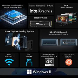 Mini PC <span class=keywords><strong>BMAX</strong></span> B9 Plus 11, 24GB+512GB, Core I5-1250P, Supporta Uscita per 3 Monitor - Product Image 3