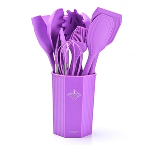 New Design Silicone Kitchen Utensils Set Cooking <b>Tools</b> Beech Wooden Handle Cooking Utensils Set with Holder - Product Image 2