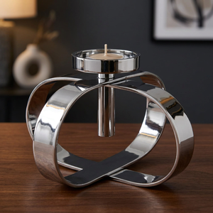 Support de bougie moderne en métal, design géométrique à boucles entrelacées, porte-bougie décoratif pour bougies piliers, décoration de table, centre de table - Product Image 3