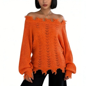 เสื้อสเวตเตอร์แฟชั่นสำหรับผู้หญิง แขนยาว คอวี แต่งลูกไม้ สีพื้น สำหรับฤดูใบไม้ร่วง/ฤดูหนาว - Product Image 1