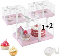 Vente en gros de contenants pour gâteaux et muffins à 4/6/9/12 cavités, base rose en carton avec couvercles transparents, boîtes et emballages pour cupcakes