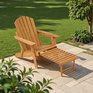 Fauteuil Adirondack moderne en teck massif avec repose-pieds, chaise de relaxation pour patio extérieur et jardin, fabricant indonésien - Product Image 4