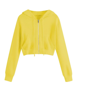 High Quality New Cute <b>Women</b> Solid Color Crop Hoodies High Quality Vintage Long Sleeve Crop Top Hoodie for <b>Women</b> wholesale - Product Image 2