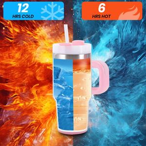 Gobelets isothermes en acier inoxydable pour enfants de 14 oz avec logo personnalisé, pour voiture, activités sportives en extérieur, voyage, cadeau, avec poignée et paille - Product Image 4