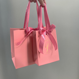 Luxury Hot Pink Gift Bags with Gold Foil Stamping - Satin Ribbon Bow Boutique Shopping Bags For Jewelry & Cosmetics & Glasses - Product Image 3