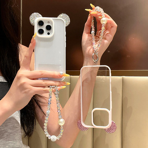<span class=keywords><strong>Coque</strong></span> de téléphone <span class=keywords><strong>Mickey</strong></span> Ear Fashion entièrement ornée de strass pour <span class=keywords><strong>iPhone</strong></span> 17 16 15 Pro Max avec cordon de poignet perlé, <span class=keywords><strong>coque</strong></span> arrière transparente antichoc - Product Image 5