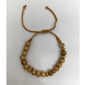 Natural Pine Beaded <b>Rope</b> Bracelet Cross Design Adjustable For Women <b>Light</b> Brown Christian Gift Jewelry Yiwu Origin RB 304 - Product Image 3