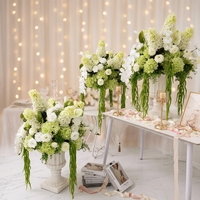 Vas Bunga Roman Buatan Warna Hijau Muda Putih, Bola Bunga Hydrangea Anggrek Calla Lily Sutra, Dekorasi Meja Pernikahan