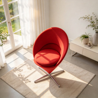 Fauteuil d'appoint moderne rouge en forme de cône avec base étoile chromée pivotante, mobilier de salon écologique