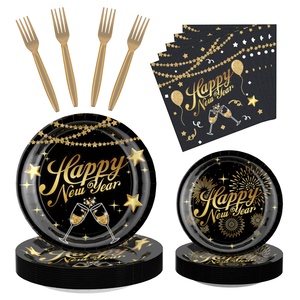 Juego <span class=keywords><strong>de</strong></span> Artículos para Fiesta <span class=keywords><strong>de</strong></span> <span class=keywords><strong>Nochevieja</strong></span> en Negro y Dorado, Juego <span class=keywords><strong>de</strong></span> Platos, Vasos y Servilletas <span class=keywords><strong>de</strong></span> Papel para Fiesta <span class=keywords><strong>de</strong></span> Año Nuevo - Product Image 5