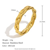 Bague en corde torsadée personnalisée en acier inoxydable plaqué or 18 carats à la mode superposition de bijoux de mariage texturés à porter quotidiennement
