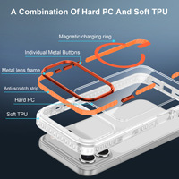 Coque de téléphone magnétique à chargement sans fil pour iPhone 16 15 17 Pro Max, transparente, antichoc, avec protection d'objectif en métal