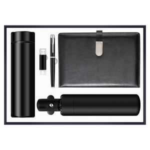 Ensemble cadeau de bienvenue au style professionnel exquis : Parapluie à ouverture <span class=keywords><strong>et</strong></span> fermeture automatiques, Thermos en acier inoxydable, Carnet A5, Clé USB 16 Go - Product Image 1