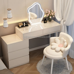 1 Buah Meja Rias Panel Kayu Modern dengan Ruang Penyimpanan Besar dan Lampu LED yang Dapat Diredupkan untuk Kamar Tidur dan Kamar Mandi - Product Image 4