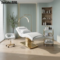 Nouveau Lit de Beauté Électrique de Luxe Doré, Lit Facial et pour Cils en Cuir Blanc, Table et Lit de Massage, Mobilier de Salon, Lit Incurvé pour Cils