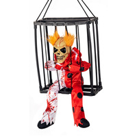 Jouet fantôme suspendu d'Halloween, d'anniversaire, d'horreur, en coton et plastique, avec cage de prisonnier, LED lumineuse, sonore, couleur unie, motif léopard