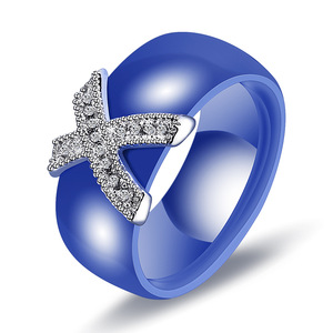 Multi-Color <b>Ceramic</b> <b>Ring</b> with Cubic Zirconia Pave X Design | Polished Finish | Hypoallergenic Statement <b>Ring</b> for Women & Men - Product Image 3