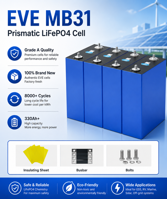 2026 New Stock in EU Warehouse EVE Grade A+ 3.2V MB31 314Ah 304Ah 306Ah 280Ah 105Ah Solar Energy System LiFePO4 Battery