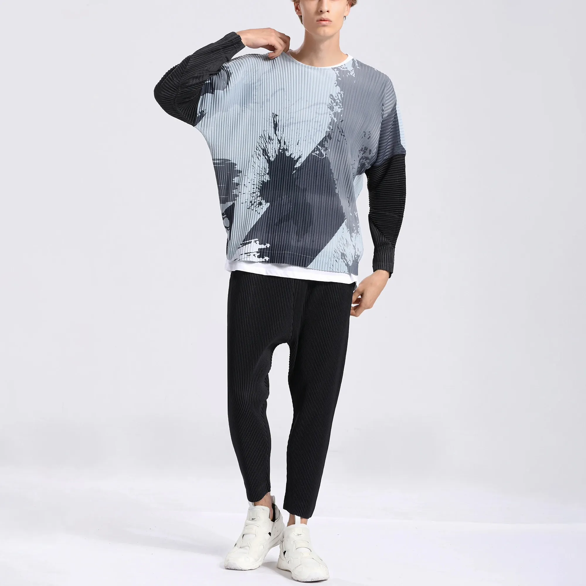 Herren Sweatshirts Pullover Plisseienkleidung für Herren Rundhalsausschnitt Sweatshirt Urban Hip Hop Herrenbekleidung