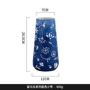 Blue and White Porcelain Vase Ceramic Vintage Vase Blue Realm Flower Arrange Decorative <b>Ornaments</b> Hand-painted Embossed Vase - Product Image 6