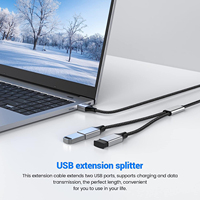 Kabel Ekstensi Dual Port Y Splitter dengan Adaptor Pengisi Daya USB 3.1 Tipe-C Ganda, Pengisian Daya Cepat, Bahan Aluminium Alloy, Tersedia