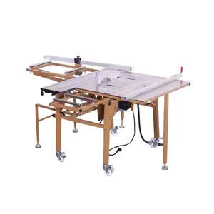 Small folding portable multi-function Woodworking precision table panel saw with main saw and scoring saw