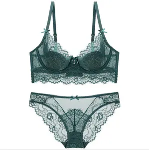 Taglie forti Sexy biancheria intima di pizzo reggiseno e mutandine Set per le donne OEM servizio pronto per la spedizione con ferretto reggiseno filato tinto ragazza donna