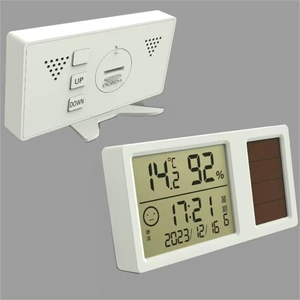Wholesale Desktop Temperature <b>Humidity</b> <b>Meter</b> with LCD Screen Time Date Week Display Indoor Thermometers Hygrometer Solar Powered - Product Image 3