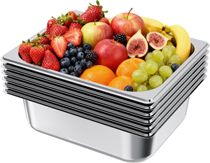 OV0006 Set di 6 Vaschette in Acciaio Inox per Cottura a Vapore, Formato 1/2, Profondità 4 Pollici, Antiaderenti, per <span class=keywords><strong>Ristoranti</strong></span> e Catering - Product Image 1