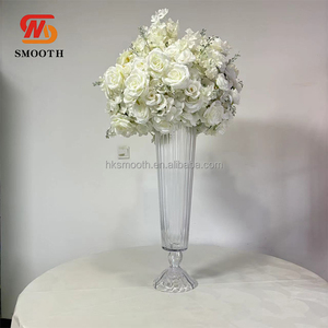 SMOOTH Wholesale Wedding Table Centerpieces Cheap Colored Tall Ribbed Glass <b>Vase</b> for Flower Arrangements - Product Image 2