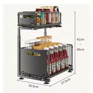 2 Tier Expandable Under Sink Kitchen Cupboard Cabinet Pull-Out Drawers <b>Storage</b> Cabinet Organizer Adhesive Spice <b>Storage</b> Rack - Product Image 6