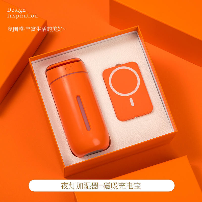 [Orange Two-Piece Set] Luminous Humidifier with Magnetic Charging Bank