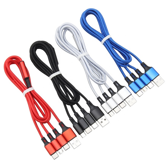 1.2M Multi Plug Mobile Phone Charging Cable 3 in 1 USB Charger Cable for iPhone Samsung Xiaomi Android Phone Charge Cord