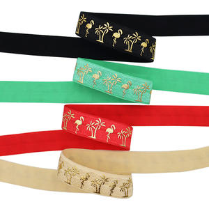 Recién llegado, lámina de oro, flamenco, palmera de coco, cinta FOE, pliegue sobre elástico para accesorios de lazos para el cabello - Product Image 5