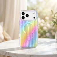 Nouvelle Arrivée Coque de Téléphone Magnétique à Chargement Sans Fil en TPU PC Style Ins avec Étoiles Arc-en-ciel Scintillantes pour iPhone 18 Pro Max 17 Pro 16 15