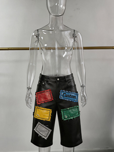 Custom <strong>Men's</strong> Baggy Leather <strong>Shorts</strong> 3/4 <strong>Below</strong> <strong>Knee</strong> Streetwear Patch Embroidery Rivet Studded Grunge Urban Style Daily Wear - Product Image 2