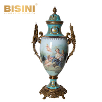 Trophée décoratif à motif floral antique avec base ronde, en céramique haut de gamme, ornements de table pour la maison