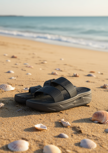 Sandali Eva a doppia fascia comodi, estivi, casual, slip-on, a punta aperta, tinta unita blu navy - Product Image 2