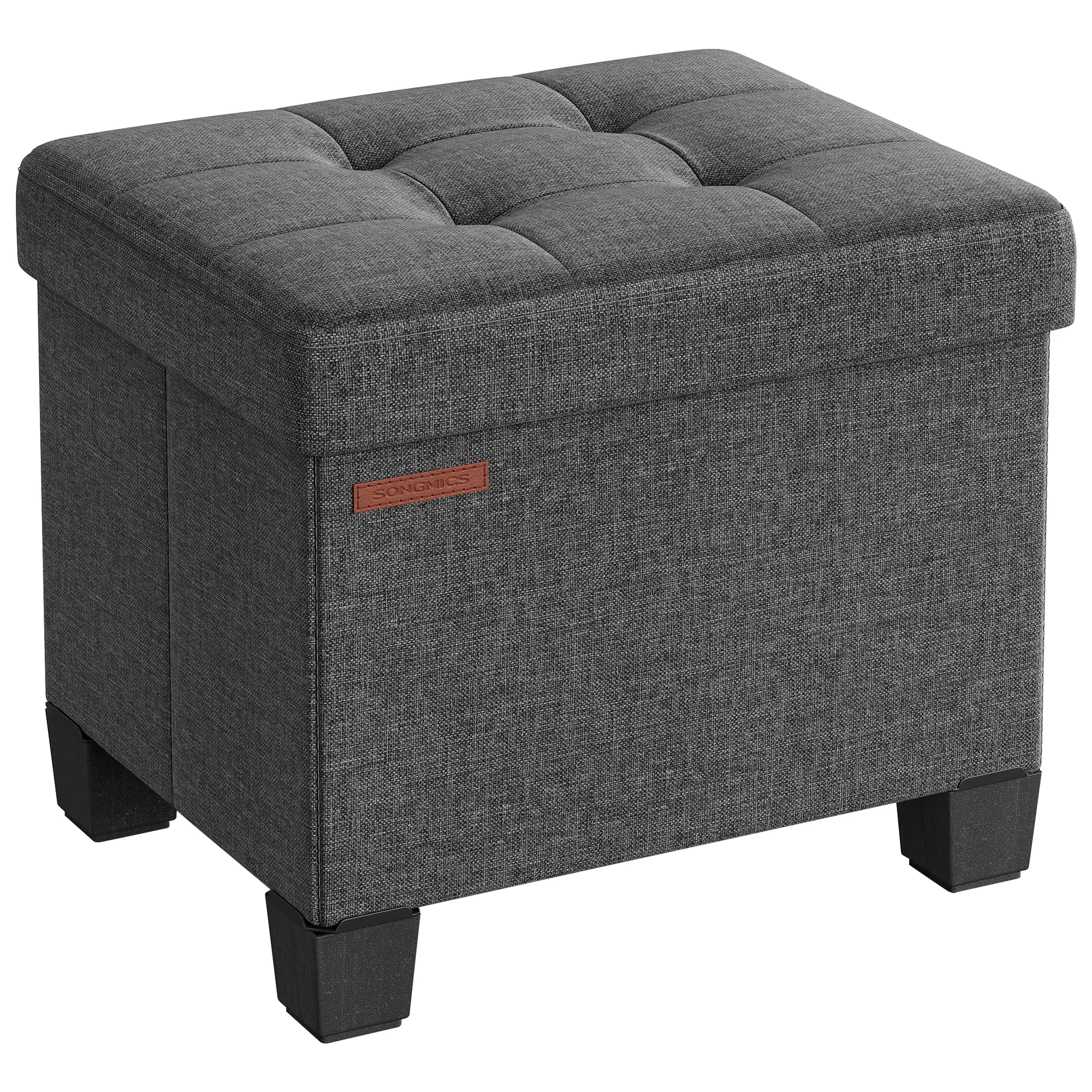 SONGMICS Wooden Legs Ottomans Legs Linen Gray Storage Cube Seat Storage Ottoman Footstool for Bedroom