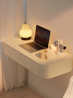 Commode artistique en bois massif de style nordique avec suspension murale, finition crème pour chambre à coucher
