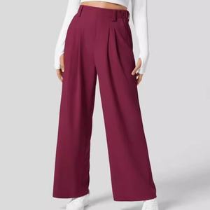Pantalon large noir taille haute pour femme, personnalisé OEM, avec drapage, idéal pour les tenues décontractées et de bureau - Product Image 2