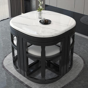 Table à manger carrée pliante en bois massif luxueuse, mobilier moderne pour la maison, cuisine, petite table à manger, 1 table, 4 chaises - Product Image 5