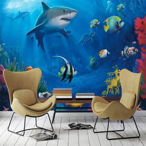 Papier peint personnalisé <span class=keywords><strong>Mural</strong></span> bleu sous-marin dauphin <span class=keywords><strong>Aquarium</strong></span> papier peint salon TV fond mur décor à la maison fresque - Product Image 2