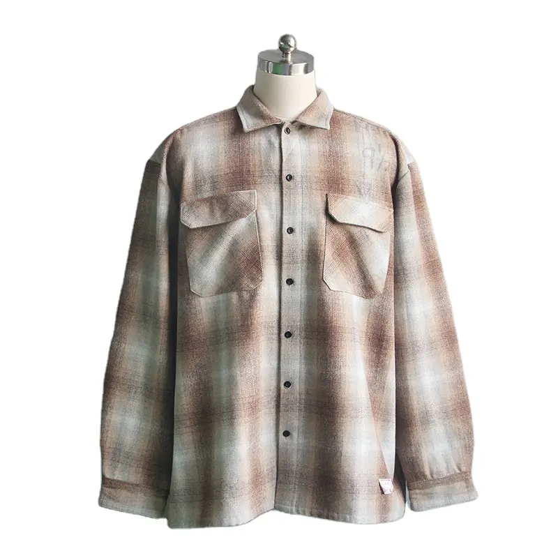 Fashion Plaid Shirt Wholesale Custom High Quality Luxury Fleece Jacket Flannel Jacket Nylon / Cotton Shell Cotton Fabric Printed