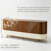 Ensemble de meuble TV et table basse en MDF moderne avec pieds en métal doré et rangement, meubles de salon
