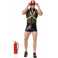 Costume de pompier réfléchissant pour jeu de rôle M-XL, tenue de fête amusante pour homme, combinaison COS en maille