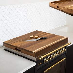 Vente en gros de couverture de poêle à nouilles en bois d'acacia avec poignée en métal, pour couvercle de cuisinière électrique et à <span class=keywords><strong>gaz</strong></span>, planche à découper au-dessus de la cuisinière - Product Image 1