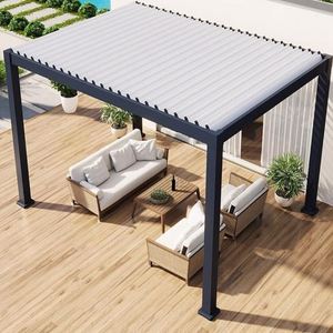 Pergola motorisée moderne 3x3m pour jardin, à lames orientables, avec structure en aluminium rétractable et revêtement pour tonnelles escamotables - Product Image 6